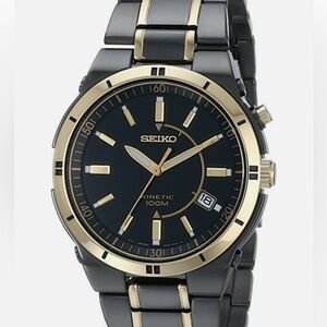 Seiko Kinetic SKA366 Men's 40mm Black Dial Stainless Steel Two-Tone Dress Watch